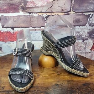 Costa Blanca Crystal Embellished Double Strap Wedge Heels